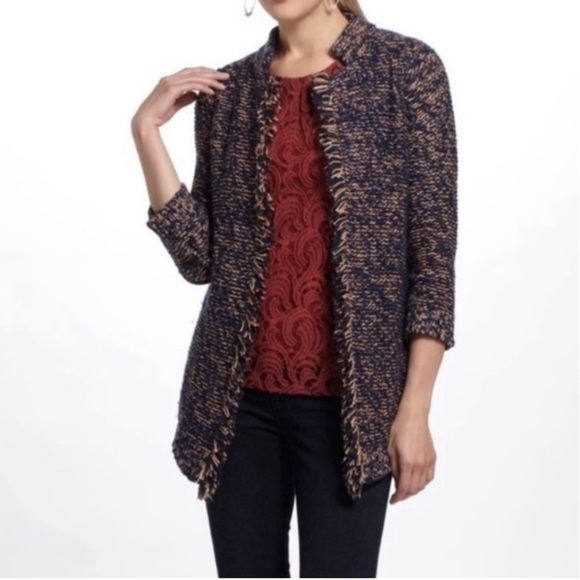 Anthropologie SPARROW Marled Peat Cardigan Open Front SIZE S Linen Blend Fringe. - Picture 1 of 13
